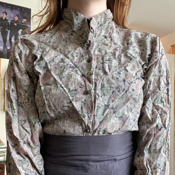 Vintage Silk Floral Button Up Blouse 1970s - Picture 1 of 4